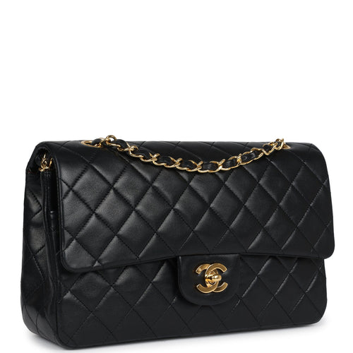 Vintage Chanel Medium Classic Double Flap Bag Black Lambskin Gold Hardware