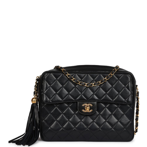 Vintage Chanel Front Pocket Camera Bag Black Lambskin Gold Hardware