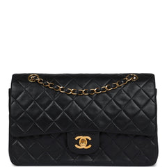 Vintage Chanel Medium Classic Double Flap Bag Black Lambskin Gold Hardware