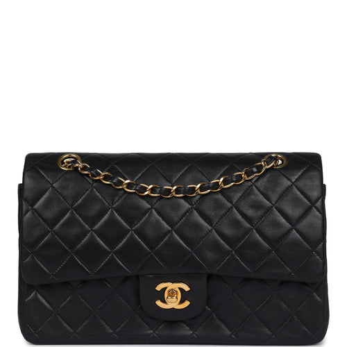 Vintage Chanel Medium Classic Double Flap Bag Black Lambskin Gold Hardware