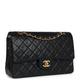 Vintage Chanel Medium Classic Double Flap Bag Black Lambskin Gold Hardware