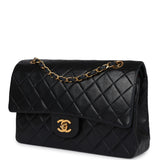 Vintage Chanel Medium Classic Double Flap Bag Black Lambskin Gold Hardware