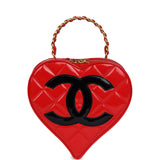 Vintage Chanel Heart Vanity Bag Red and Black Patent Antique Gold Hardware