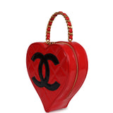 Vintage Chanel Heart Vanity Bag Red and Black Patent Antique Gold Hardware