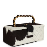 Vintage Chanel Rectangular Vanity Box Brown and White Cow Print Pony Hair Antique Gold Hardware