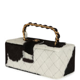 Vintage Chanel Rectangular Vanity Box Brown and White Cow Print Pony Hair Antique Gold Hardware