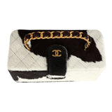 Vintage Chanel Rectangular Vanity Box Brown and White Cow Print Pony Hair Antique Gold Hardware