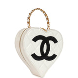 Vintage Chanel Heart Vanity Bag White and Black Patent Antique Gold Hardware