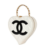 Vintage Chanel Heart Vanity Bag White and Black Patent Antique Gold Hardware