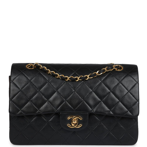 Vintage Chanel Medium Classic Double Flap Bag Black Lambskin Gold Hardware