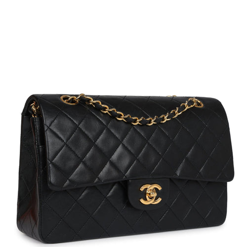 Vintage Chanel Medium Classic Double Flap Bag Black Lambskin Gold Hardware