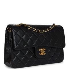 Vintage Chanel Small Classic Double Flap Black Lambskin Gold Hardware