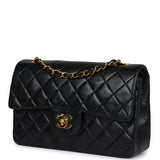 Vintage Chanel Small Classic Double Flap Black Lambskin Gold Hardware