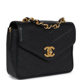 Vintage Chanel Square Chevron Envelope Flap Bag Black Caviar Gold Hardware