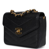 Vintage Chanel Square Chevron Envelope Flap Bag Black Caviar Gold Hardware