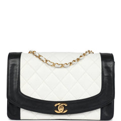 Vintage Chanel Medium Diana Flap Bag White and Black Lambskin Gold Hardware