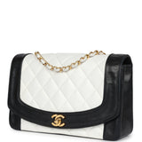 Vintage Chanel Medium Diana Flap Bag White and Black Lambskin Gold Hardware