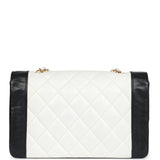 Vintage Chanel Medium Diana Flap Bag White and Black Lambskin Gold Hardware