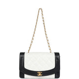 Vintage Chanel Medium Diana Flap Bag White and Black Lambskin Gold Hardware