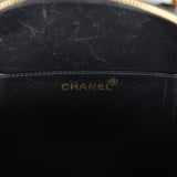 Vintage Chanel Round Vanity Bag Black and White Patent Leather Antique Gold Hardware