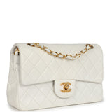 Vintage Chanel Small Classic Double Flap White Lambskin Gold Hardware