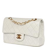 Vintage Chanel Small Classic Double Flap White Lambskin Gold Hardware