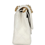 Vintage Chanel Small Classic Double Flap White Lambskin Gold Hardware