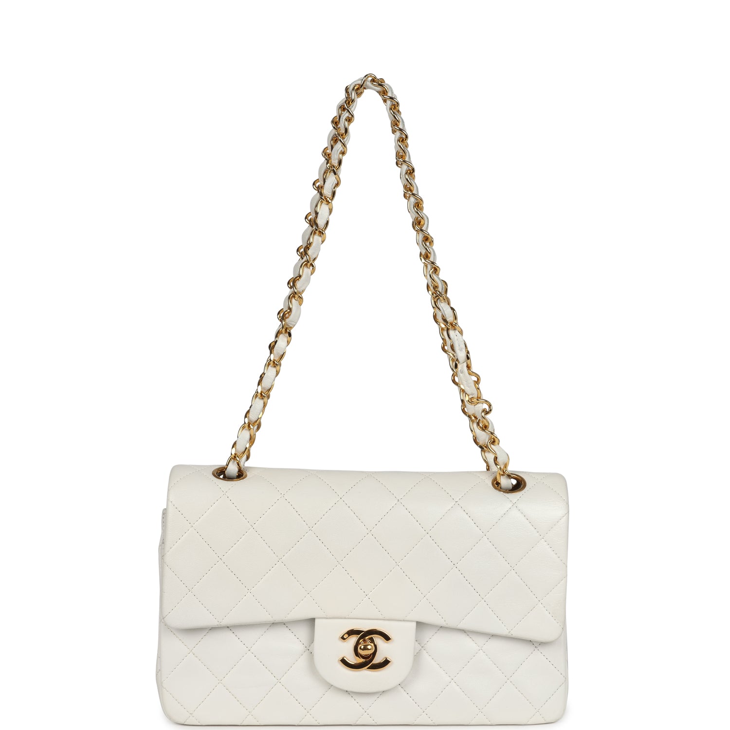 CHANEL 25S FLAP BAG 24 CM IN WHITE LAMBSKIN WITH GOLD HARDWARE