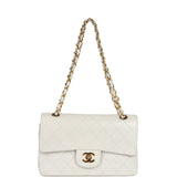 Vintage Chanel Small Classic Double Flap White Lambskin Gold Hardware