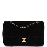 Vintage Chanel Medium Single Flap Bag with Magazine Holder Black Velvet Gold Hardware