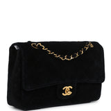 Vintage Chanel Medium Single Flap Bag with Magazine Holder Black Velvet Gold Hardware