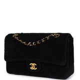 Vintage Chanel Medium Single Flap Bag with Magazine Holder Black Velvet Gold Hardware