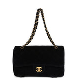 Vintage Chanel Medium Single Flap Bag with Magazine Holder Black Velvet Gold Hardware