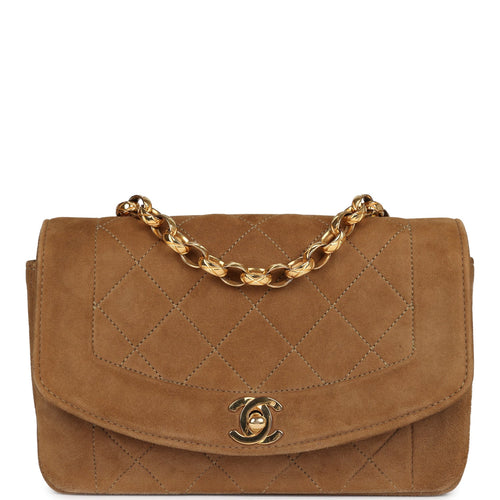Vintage Chanel Mini Diana Flap Bag Brown Suede Gold Hardware