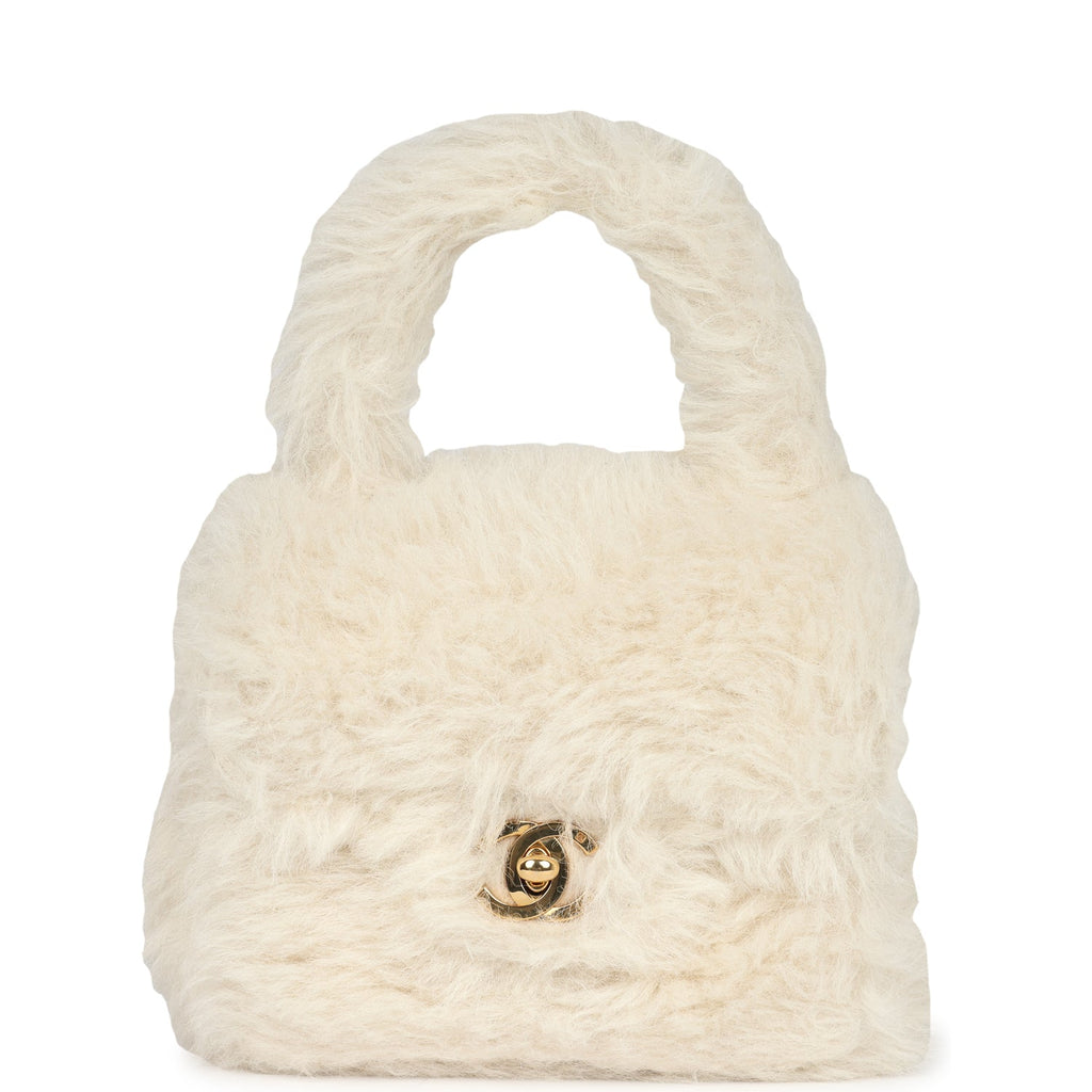 Chanel White Fur Bag Chanel Vintage CC Charm Tote Lapin Fur Medium