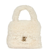 Vintage Chanel Micro Kelly Child White Rabbit Fur Gold Hardware