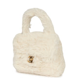 Vintage Chanel Micro Kelly Child White Rabbit Fur Gold Hardware