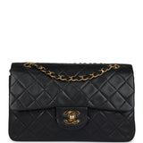 Vintage Chanel Small Classic Double Flap Black Lambskin Gold Hardware