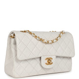 Vintage Chanel Small Classic Double Flap Bag White Lambskin Gold Hardware