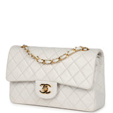 Vintage Chanel Small Classic Double Flap Bag White Lambskin Gold Hardware