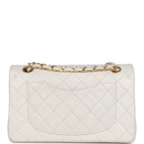 Vintage Chanel Small Classic Double Flap Bag White Lambskin Gold Hardware