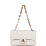 Vintage Chanel Small Classic Double Flap Bag White Lambskin Gold Hardware