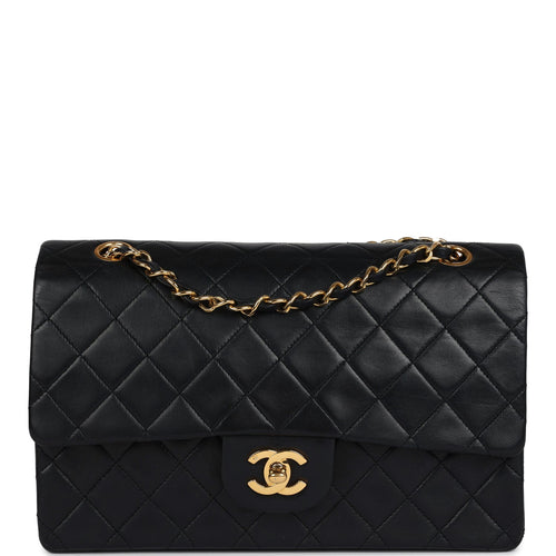 Vintage Chanel Medium Classic Double Flap Bag Black Lambskin Gold Hardware