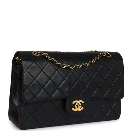 Vintage Chanel Medium Classic Double Flap Bag Black Lambskin Gold Hardware