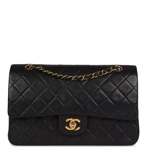 Vintage Chanel Medium Classic Double Flap Bag Black Lambskin Gold Hardware