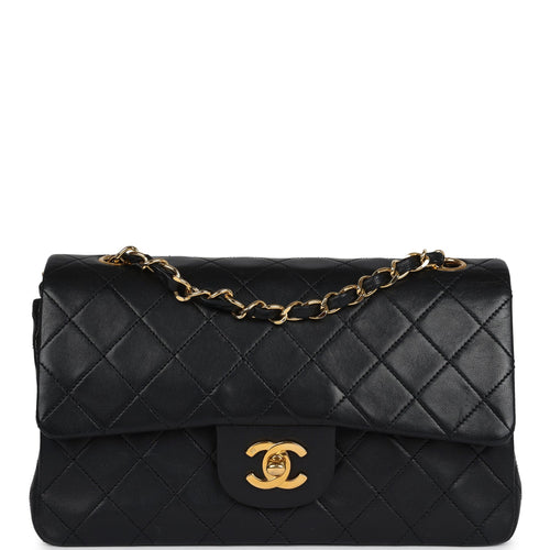 Vintage Chanel Small Classic Double Flap Black Lambskin Gold Hardware