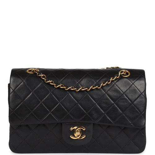 Vintage Chanel Medium Classic Double Flap Bag Black Lambskin Gold Hardware