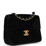 Vintage Chanel Mini Square Flap Bag Black Velvet Gold Hardware