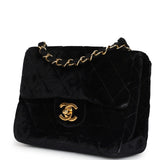 Vintage Chanel Mini Square Flap Bag Black Velvet Gold Hardware