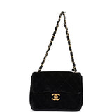 Vintage Chanel Mini Square Flap Bag Black Velvet Gold Hardware